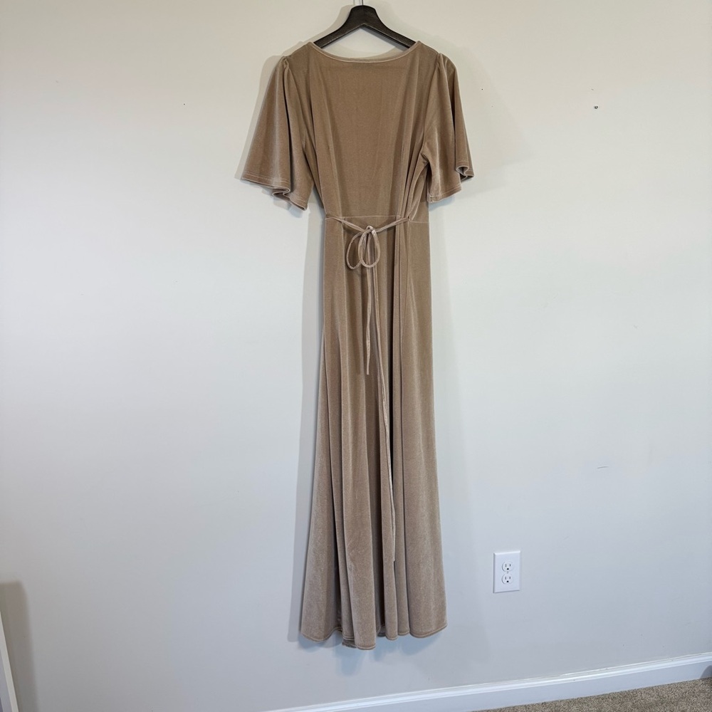 Baltic Born Katelyn Velvet Maxi Wrap Dress in Taupe, Size Large. - Picture 6 of 6